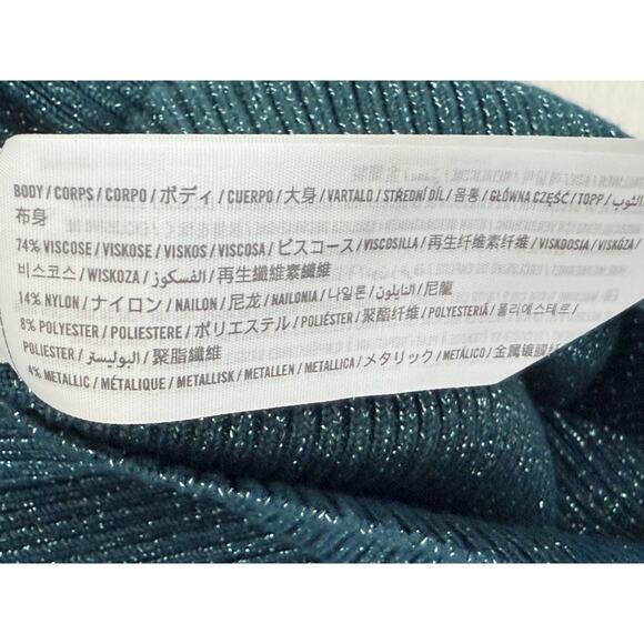 Abercrombie & Fitch Metallic Knit Cutout Sweater Dress Small Teal Long Sleeve - Picture 3 of 4